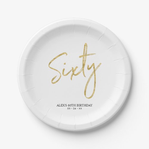 Sixty Gold Lettering 60th birthday Paper Plates
