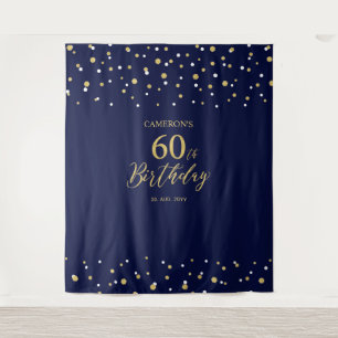 Sixty   Gold & Navy 60th Birthday Party Backdrop