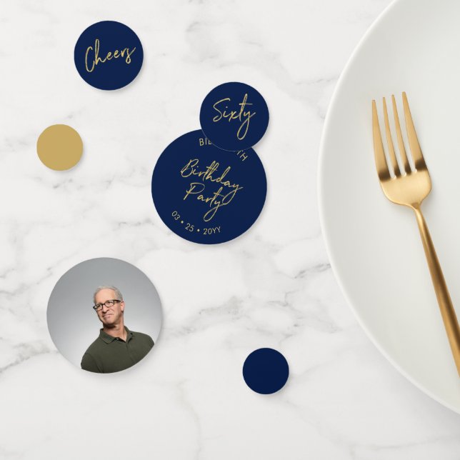 Sixty | Gold & Navy Modern 60th Birthday Party Confetti (Group)