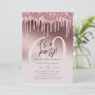 Sixty It's a Party Pink Glitter 60th Birthday Invitation
