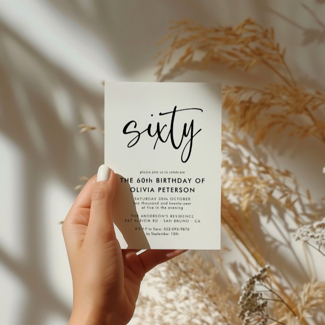 Sixty | Modern 60th Black & White Birthday Party Invitation Postcard (Creator Uploaded)