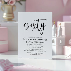 Sixty Modern 60th Black & White Birthday Party Magnetic Invitation