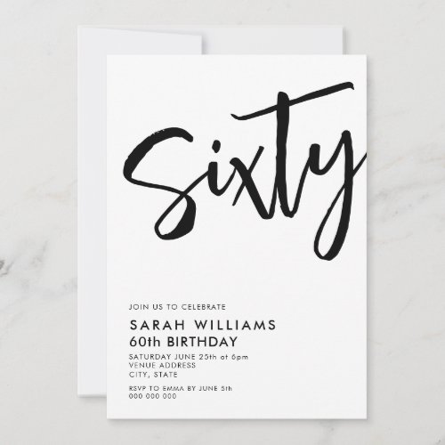 Sixty Modern Black and White 60th Birthday Invitation