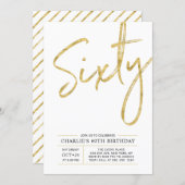Sixty | Modern Gold 60th Birthday Party Invitation (Front/Back)