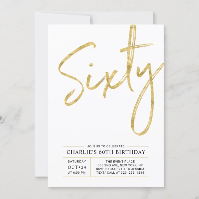 Sixty | Modern Gold 60th Birthday Party Invitation (Front)