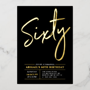 Sixty   Modern Gold & Black 60th Birthday Party Foil Invitation