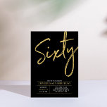 Sixty | Modern Gold & Black 60th Birthday Party Invitation<br><div class="desc">Celebrate your special day with this simple stylish 60th birthday party invitation. This design features a brush script "Sixty" with a clean layout in black & gold color combo. More designs and party supplies are available at my shop BaraBomDesign.</div>