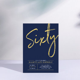 Sixty Modern Gold & Blue 60th Birthday Party Invitation