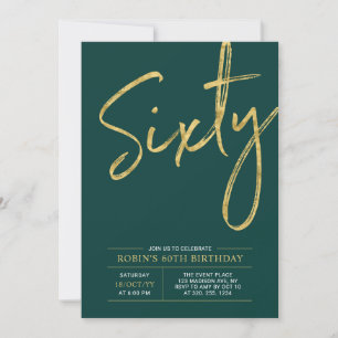 Sixty Modern Gold & Green 60th Birthday Party Invitation