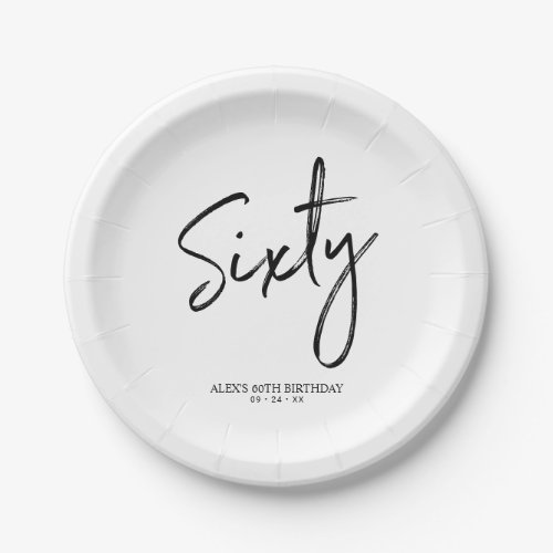 Sixty Modern Lettering 60th birthday Paper Plates