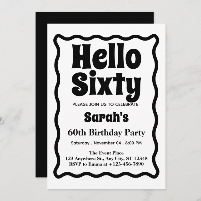 Sixty Modern Minimalist 60th Birthday Wavy Curve Invitation (Front/Back)