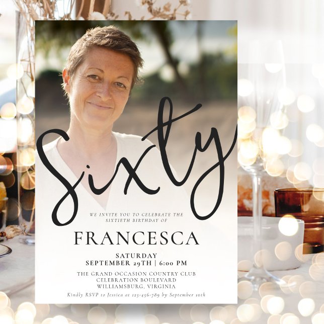 Sixty Modern Photo Elegant 60th Birthday Party Invitation (Creator Uploaded)