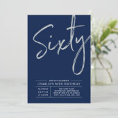 Sixty | Modern Silver Brush 60th Birthday Party Invitation (Standing Front)