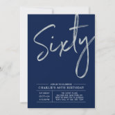 Modern minimalist faux blue glitter 60th birthday invitation