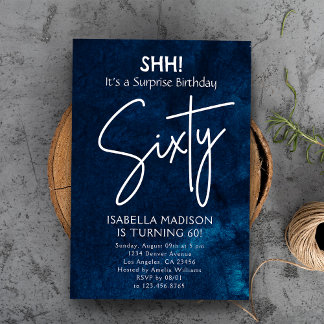 Sixty | Navy Blue 60th Birthday Surprise Party Invitation