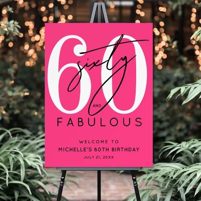 Sixty Pink 60th Birthday Welcome Sign (Sixty Pink 60th Birthday Welcome Sign)