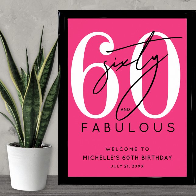 Sixty Pink 60th Birthday Welcome Sign (Sixty Pink 60th Birthday Welcome Sign)
