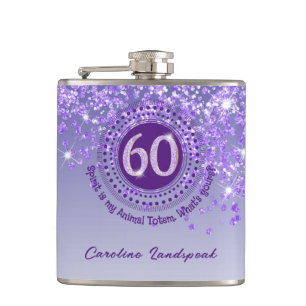 Sixty & Purple Glitter & Drinking Quote Flask