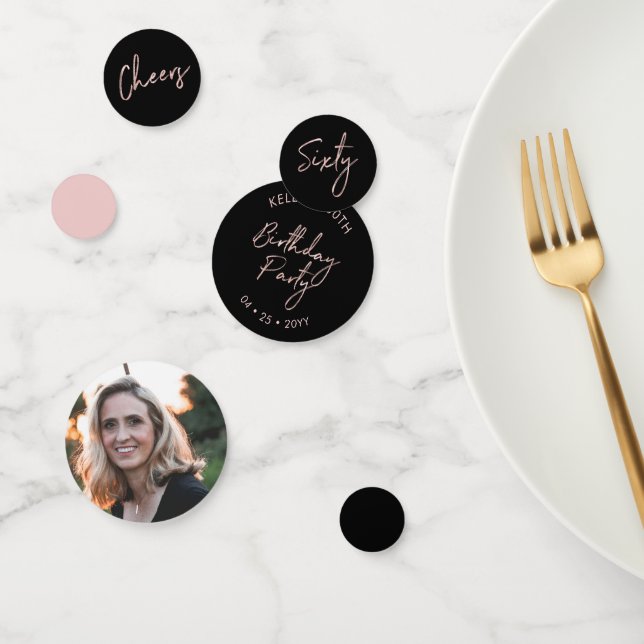 Sixty | Rose Gold & Black Modern 60th Birthday Confetti (Group)