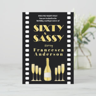 Sixty & Sassy Black Gold Champagne 20s Movie Style Invitation