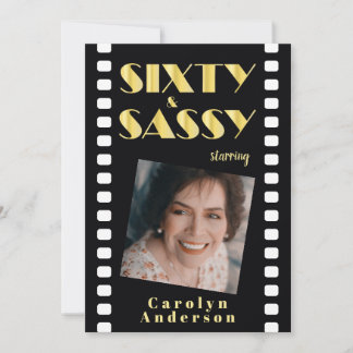 Sixty & Sassy Black Gold Photo 60th Birthday Party Invitation