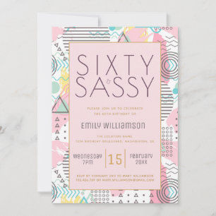 Sixty & Sassy Pink 1980s Memphis Design 60th  Part Invitation