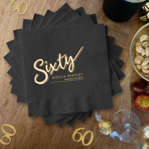 Sixty script text 60th Birthday custom name date  Foil Napkins