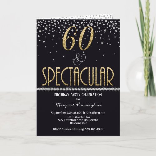 Sixty  Spectacular Gold Silver Diamonds Birthday Card