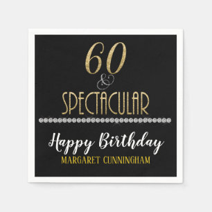 Sixty & Spectacular Gold Silver Diamonds Birthday Napkins