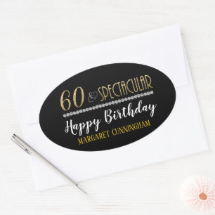 Sixty & Spectacular Gold Silver Diamonds Birthday Oval Sticker