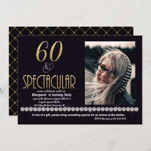 Sixty  Spectacular Gold Silver Diamonds Photo Invitation