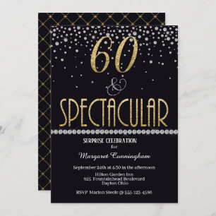 Sixty & Spectacular Gold Silver Diamonds Surprise Invitation