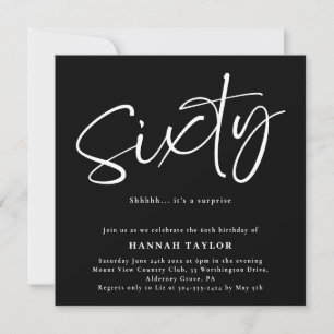 Sixty Stylish Simple Black White 60th Birthday Invitation