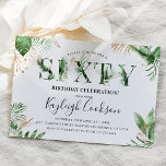 Sixty Summer Tropical Greenery 60th Birthday Party Invitation<br><div class="desc">Sixty celebration invitations that are chic, stylish and fabulous! Featuring the word 'SIXTY' adorned with watercolor tropical green foliage is light and dark shades of green. The invite is decorated with elegant watercolor botanical tropical leaves with faux gold accents and a modern birthday template combined with calligraphy script and serif...</div>