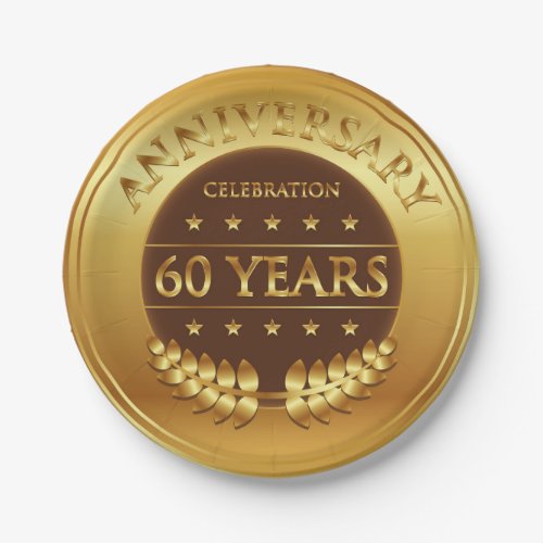 Sixty Years Anniversary Gold Paper Plates
