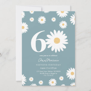 Sixty Years Retro Flower Pattern Birthday Invitation