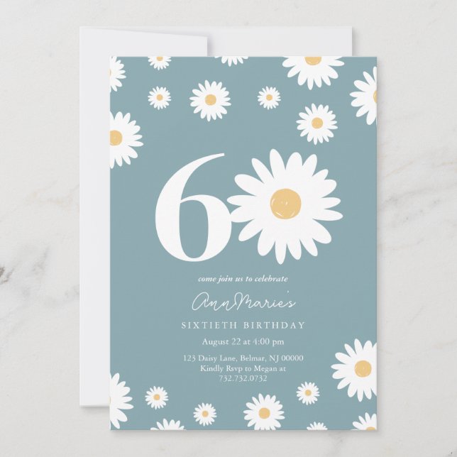 Sixty Years Retro Flower Pattern Birthday Invitation (Front)