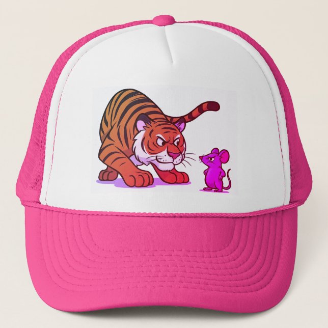 Size Doesn’t Scare Me – Mouse vs Tiger Showdown" Trucker Hat (Front)