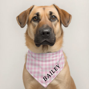 Size Large Pink Gingham Name  Pet Bandana Collar