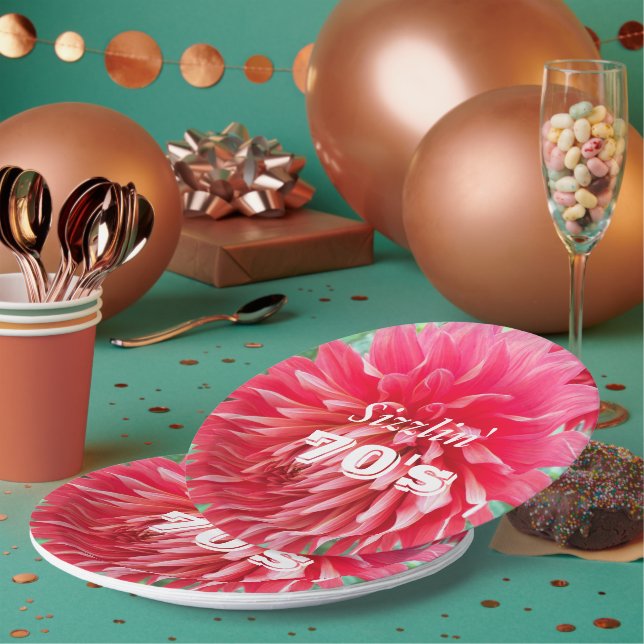 Sizzlin' 70th Birthday Milestone Red Dahlia Floral Paper Plates (Multi)