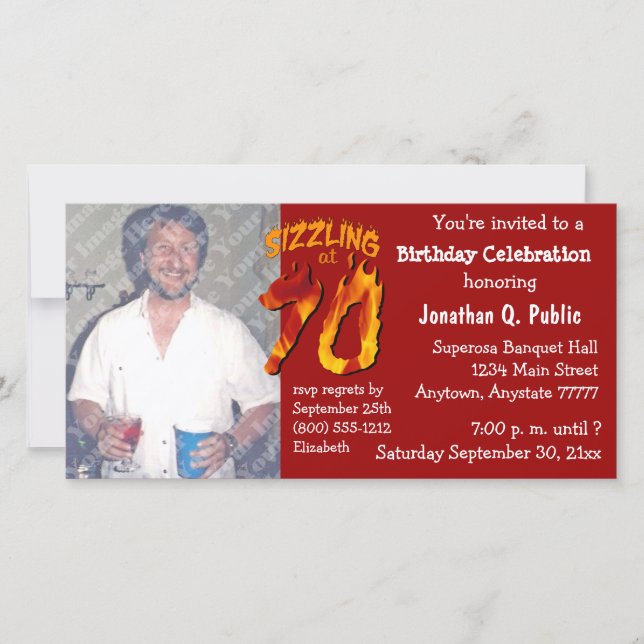 Sizzling At 70 Birthday Party Photo Invitation (Front)