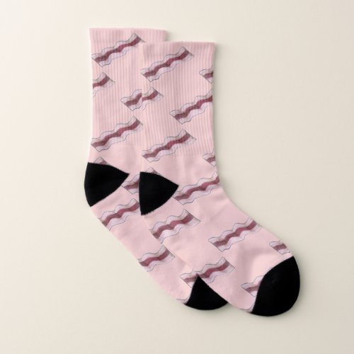 Sizzling Bacon Pink Greasy Breakfast Strips Foodie Socks