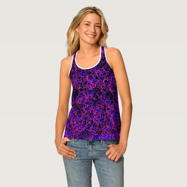 Sizzling Hot Pink and Blue on Black Tank Top (Front Full)