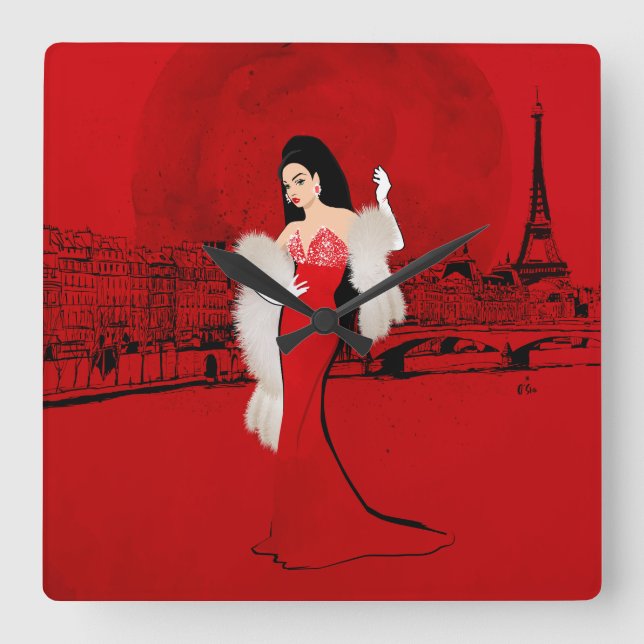 Sizzling in Paris Square Wall Clock (Front)
