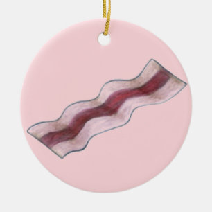 Sizzling Pink Bacon Strip Breakfast Food Ceramic Ornament