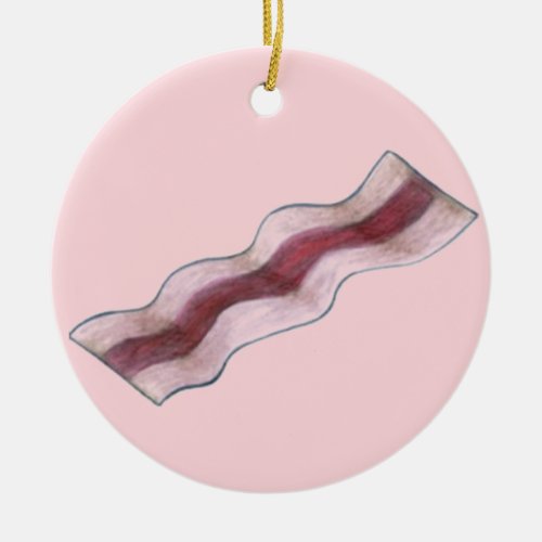 Sizzling Pink Bacon Strip Breakfast Food Ceramic Ornament