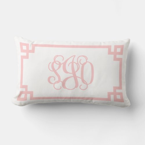 SJO Light Pink Greek Key Script Monogram Lumbar Pillow