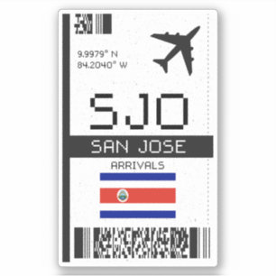 SJO San Jose Boarding Pass - Costa Rica Travel Sticker