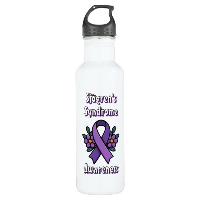 Sjögren's Awareness | Purple Ribbon Stainless Steel Water Bottle (Front)