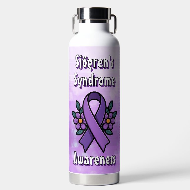 Sjögren's Awareness | Purple Ribbon Water Bottle (Front)
